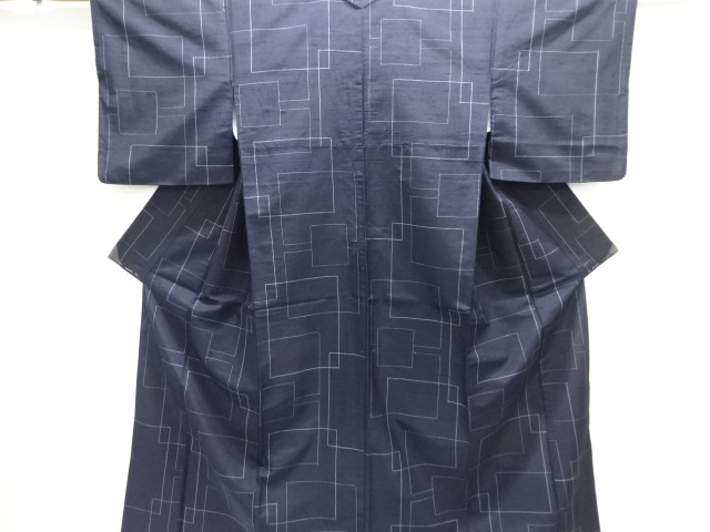 JAPANESE KIMONO / ANTIQUE GEOMETRIC PATTERN WOVEN TSUMUGI KIMONO